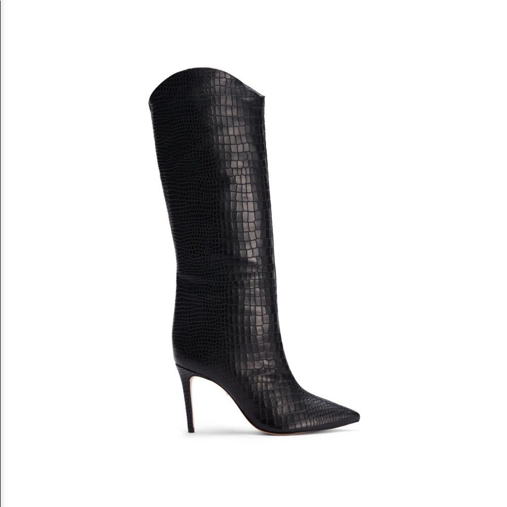 SCHUTZ Black Croc-Embossed Knee-High Stiletto Boots